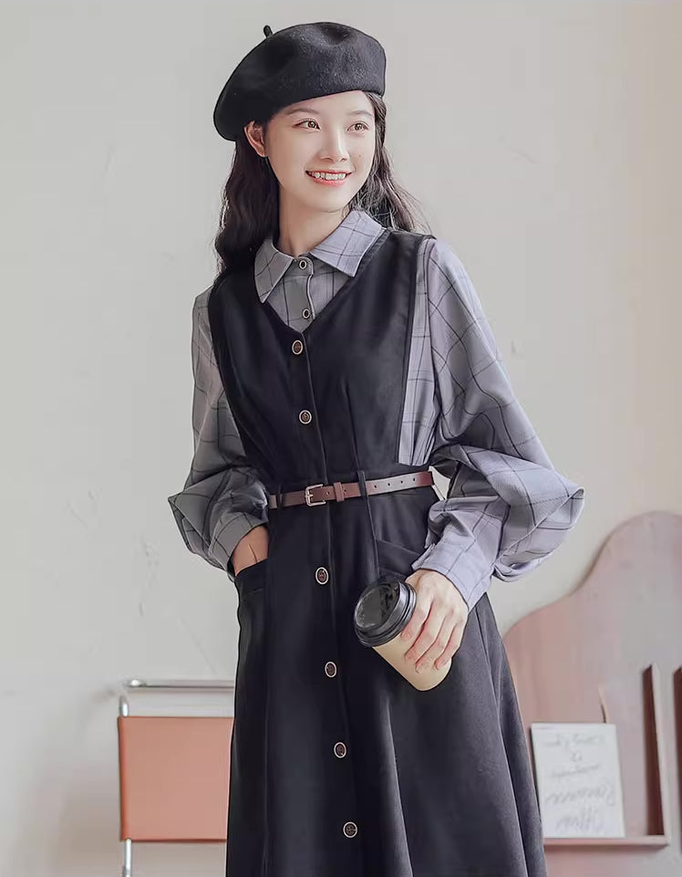 Button Up Suede Pinafore Dress Maxct