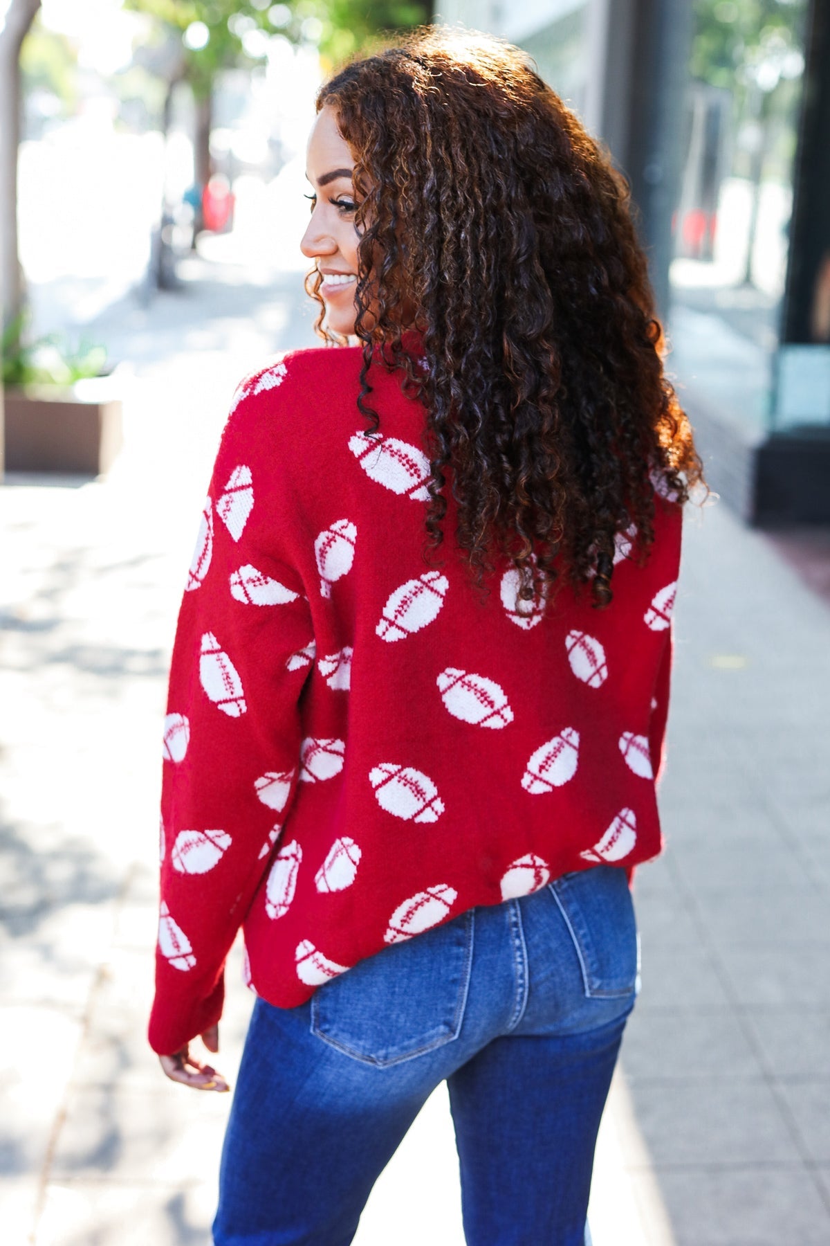 Maxct &Game Day Red Football Print Jacquard Knit Sweater