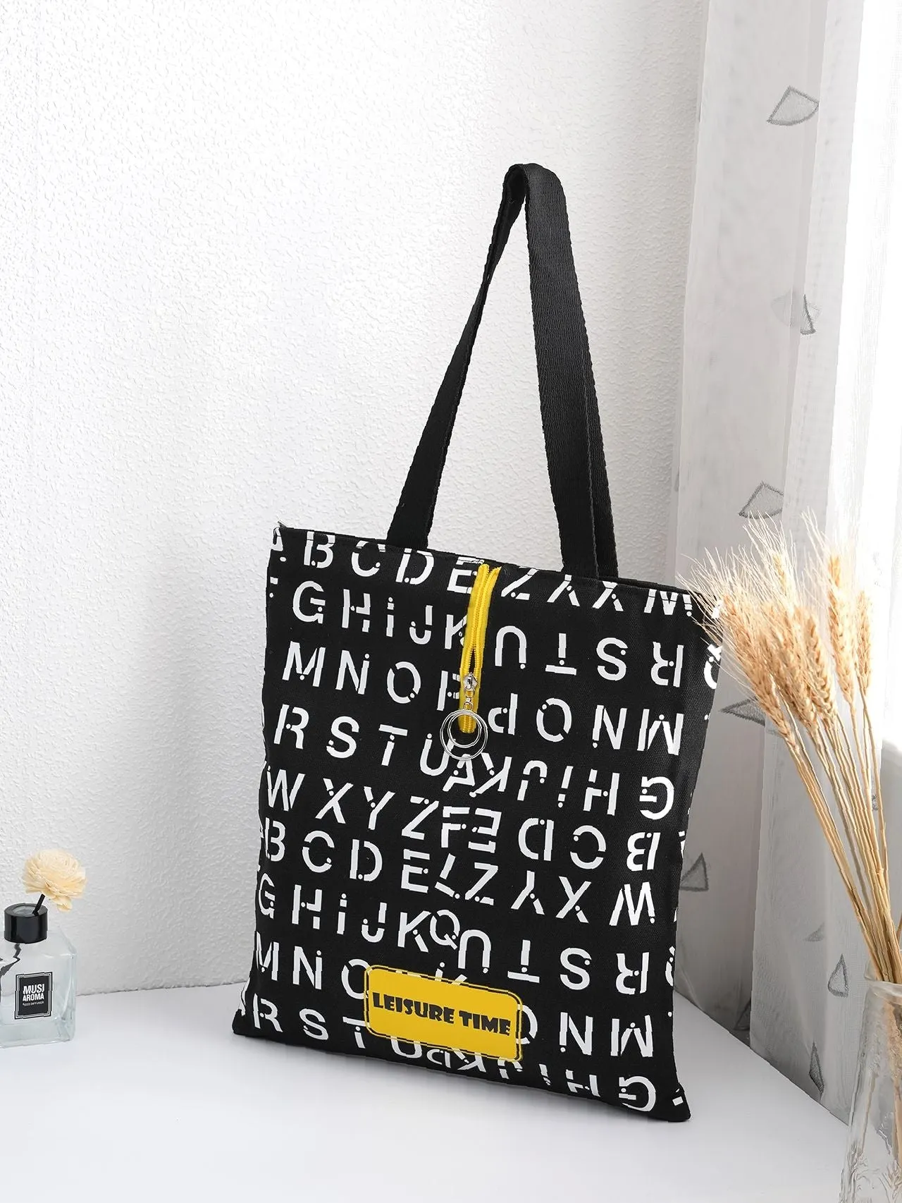 Maxct - Letter Graphic O-ring Zipper Front Shoulder Tote Bag  - Women Tote Bags
