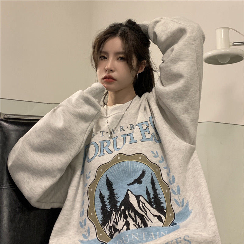 Maxct Vintage Mountains Graphic Oversized Sweatshirt