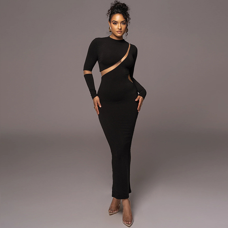 Women's 2024 Autumn New Fashion Sexy Hollow Back Split Long Sleeve Dress Wholesale