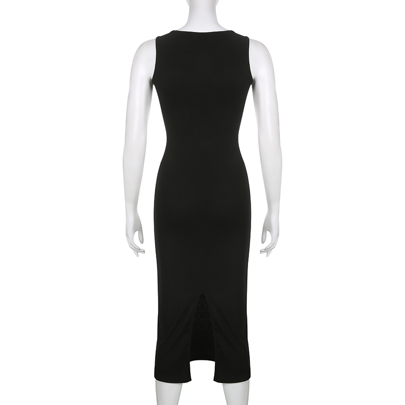 Basic Knit Long Dress Korean Square Collar Sleeveless Dresses Casual Y2k Vintage All-match Outftis