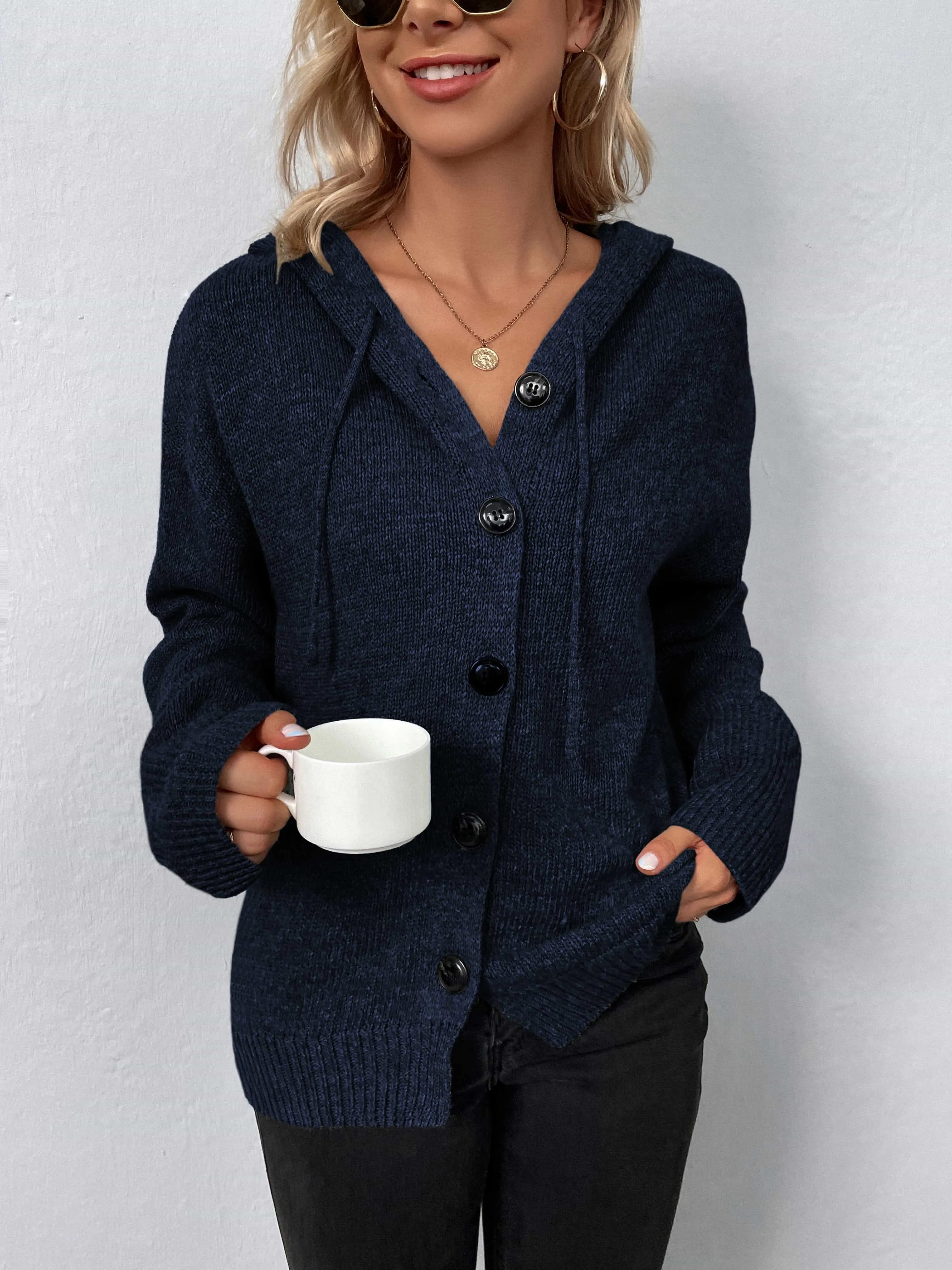 Maxct &Button-Down Long Sleeve Hooded Sweater