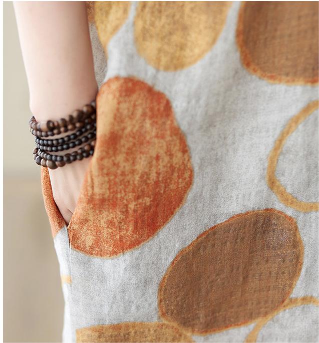 Women Summer V-Neck Cotton Linen Loose Dress