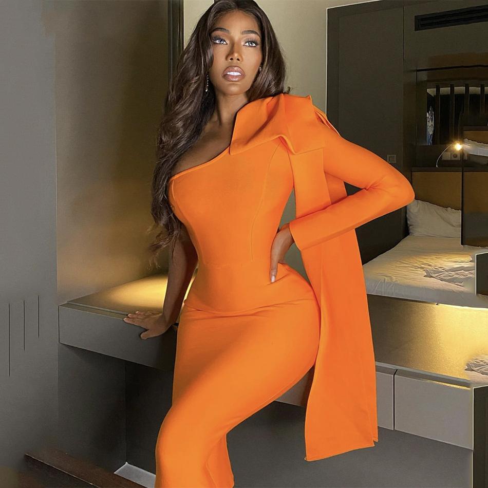 Maxct High-end Women's Rich And Golden Style Bandage Dress Three-dimensional Big Bow Shoulder Waisted Dinner Cocktail Dress