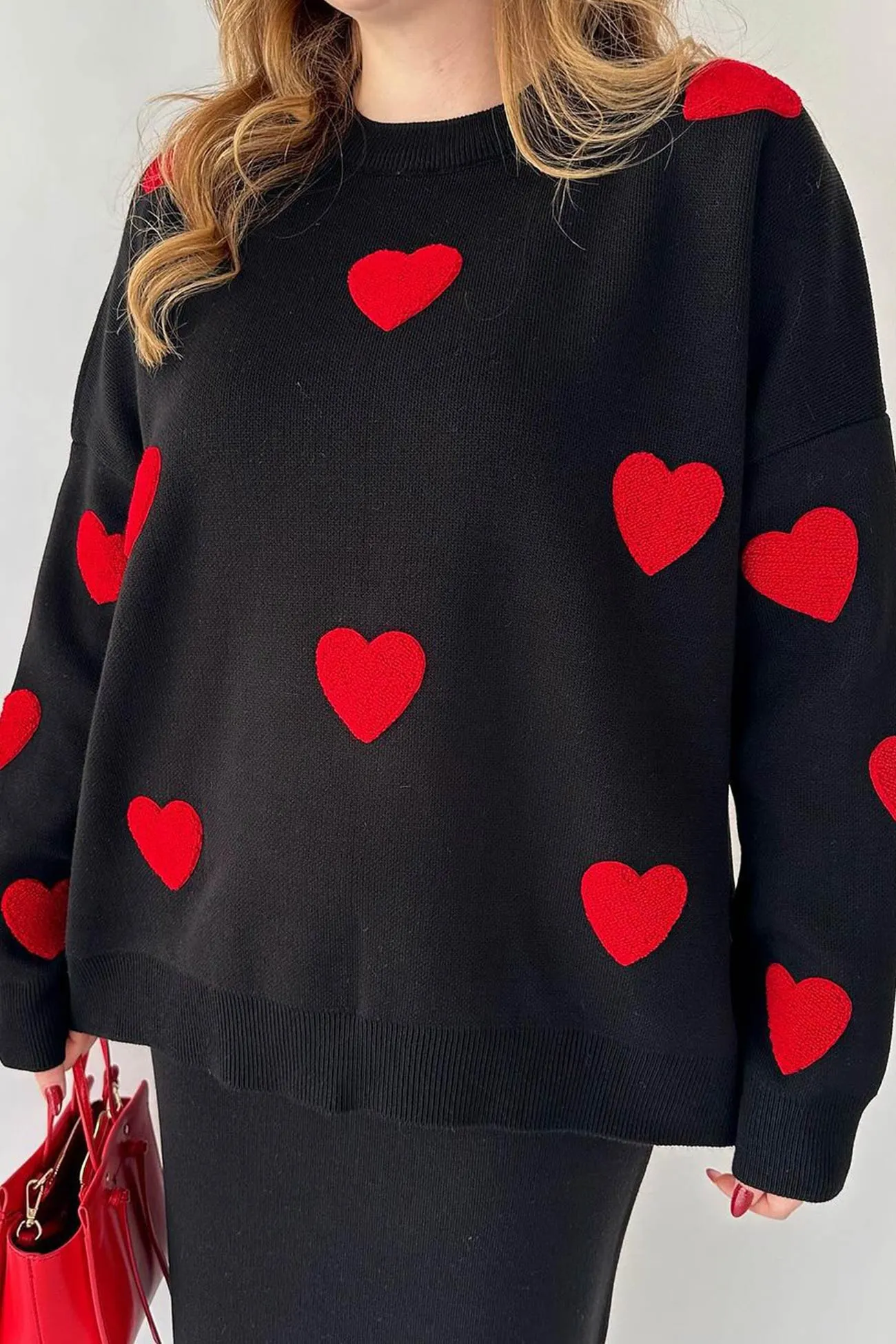 Maxct Heart Graphic Sweater Midi Skirt Knit Suits