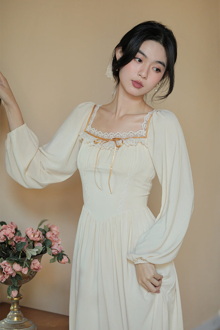 Basic Lace Square Neck Midi Dress Maxct