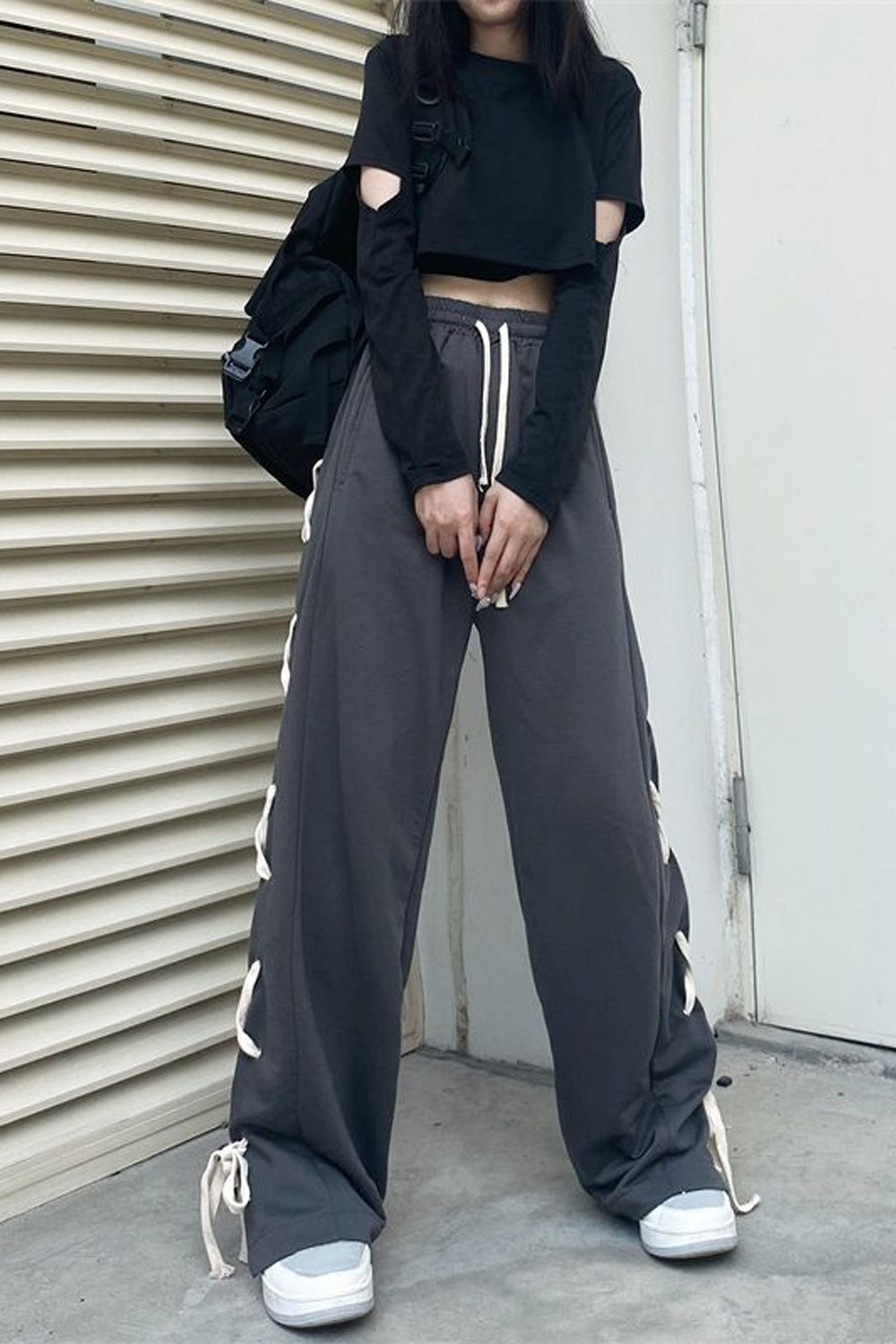 Women's Lace-Up Side-Tie Wide-Leg Joggers
