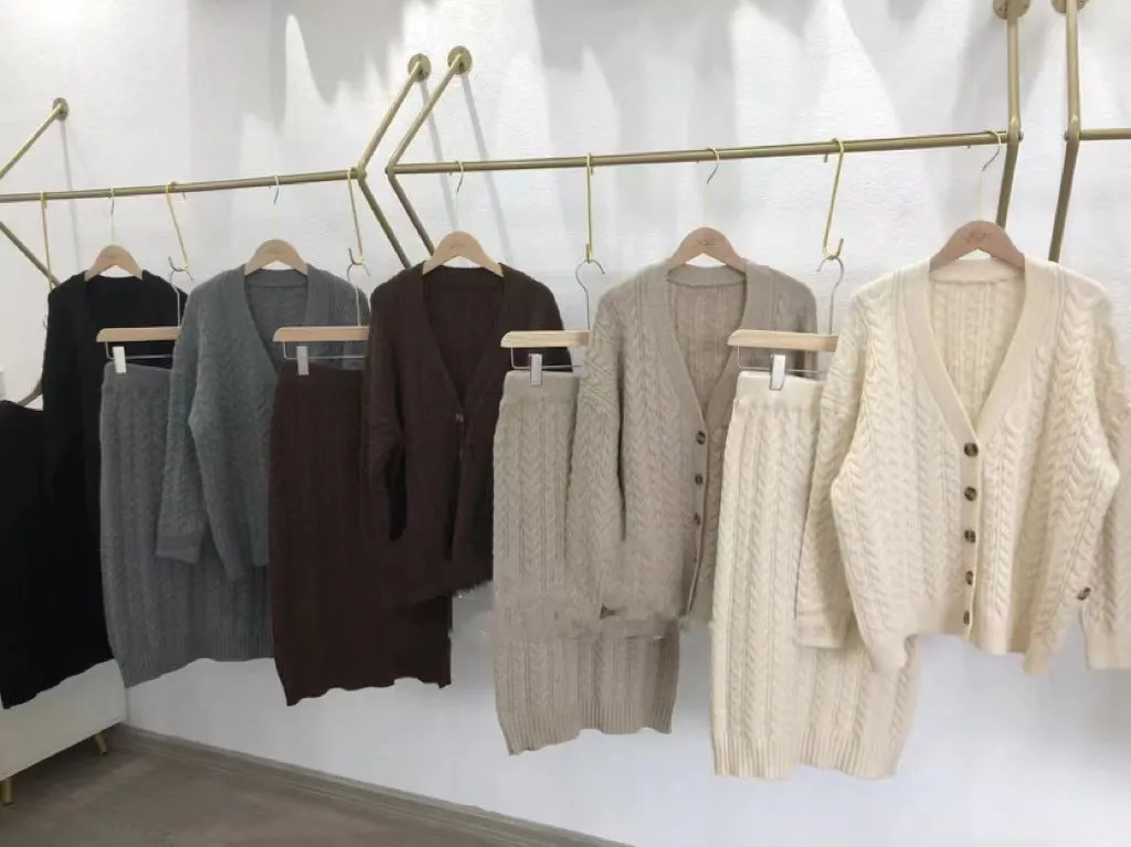 Maxct Casual Knitted Cardigan&Skirt 2 Piece Suit