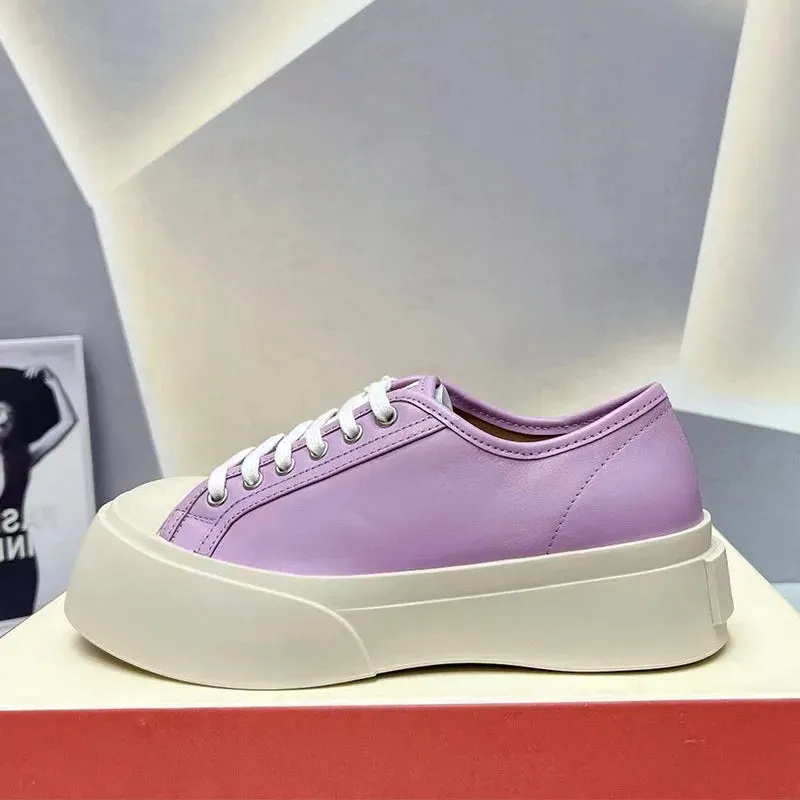 Platform Sneakers - Round Toe Lace-up Leather Comfort Maxct