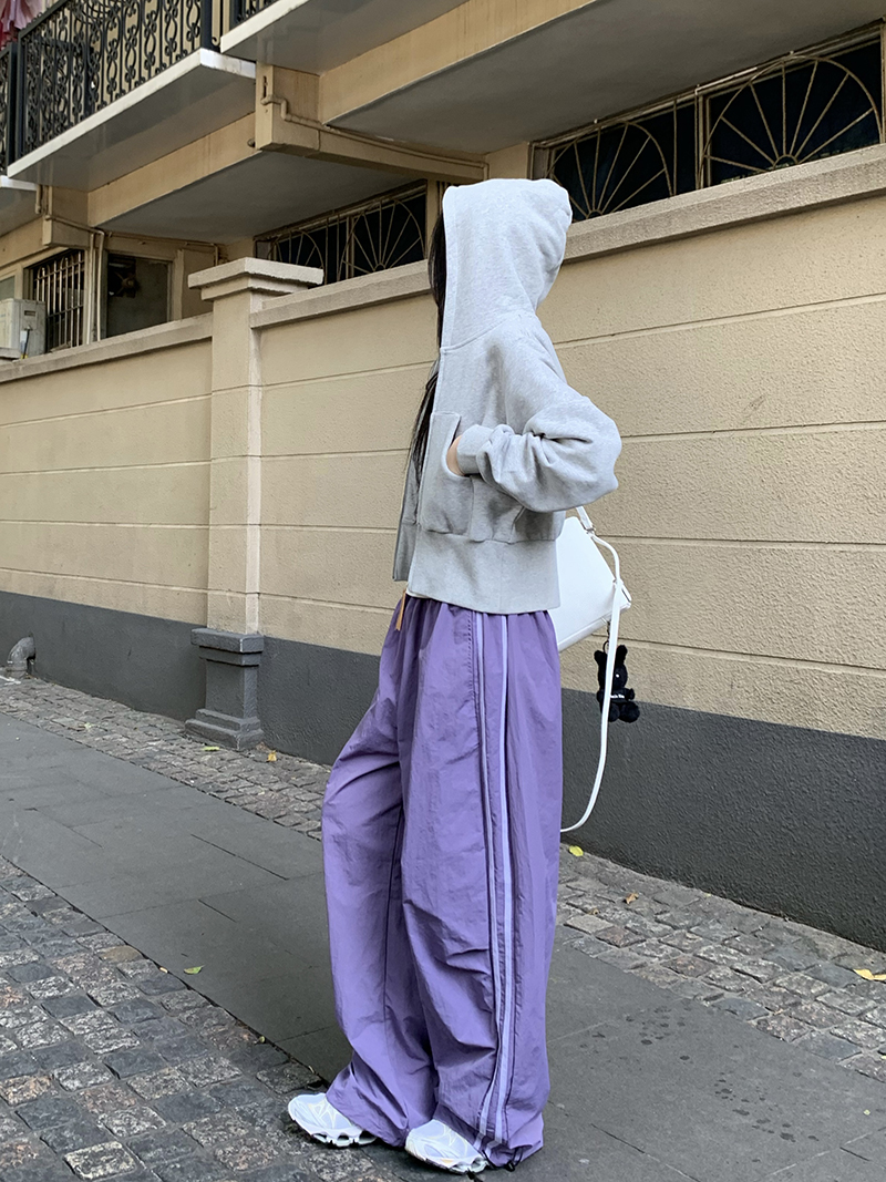 Grey Cropped Hoodies Zip Up Long Sleeve Sweatshirt Cardigan Oversized Autumn Fashion Wide Leg Track Pants Two Piece Sets