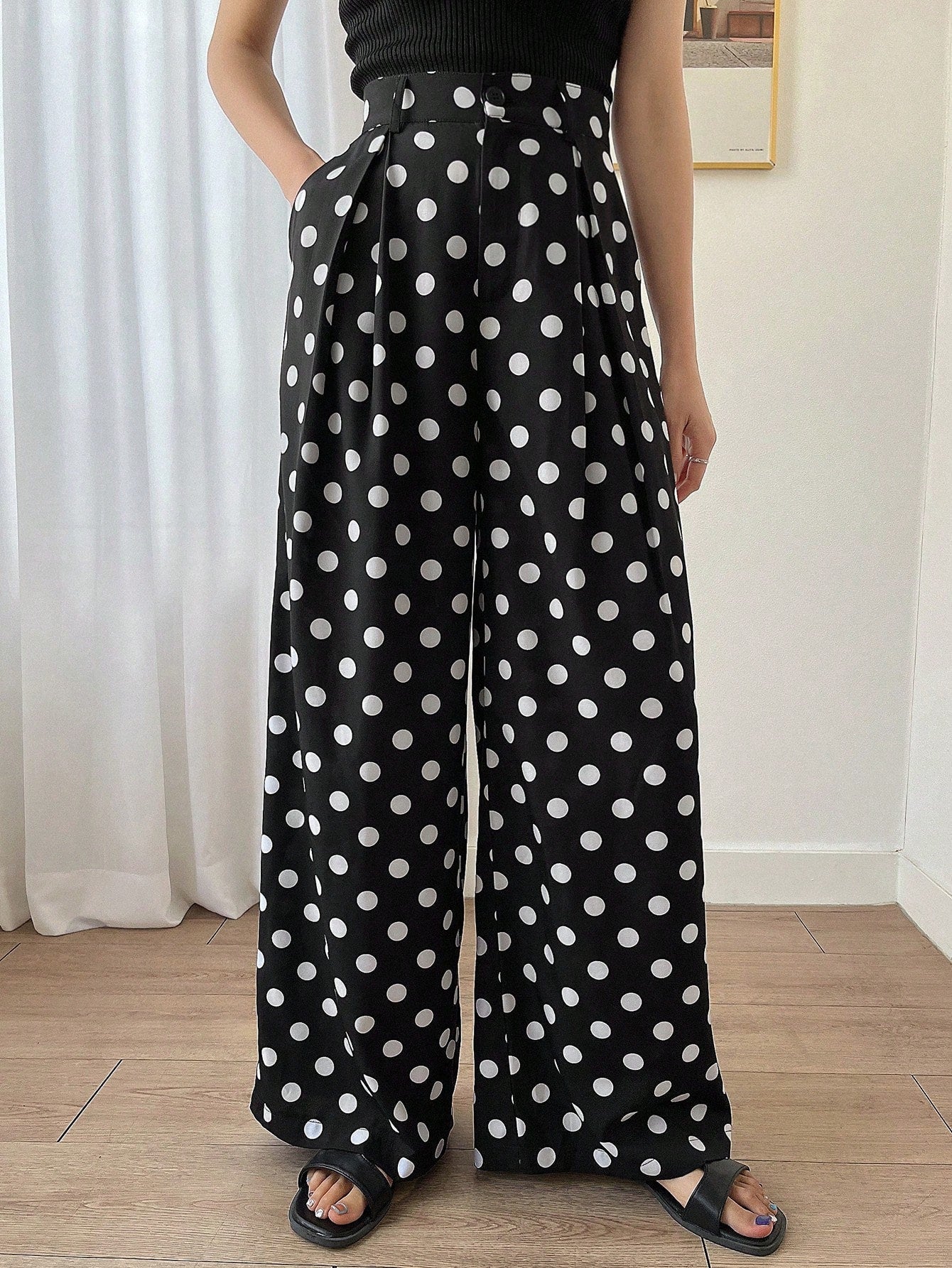 Maxct Polka Dot Palazzo Pants Women's Suit Pants With Pockets