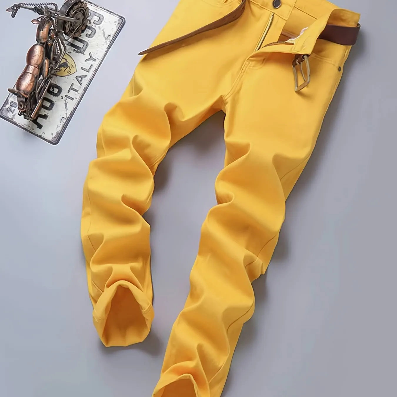 Maxct  Y2k Slim Fit Jeans, Men's Casual Street Style Solid Color Slightly Stretch Denim Pants For Spring Summer