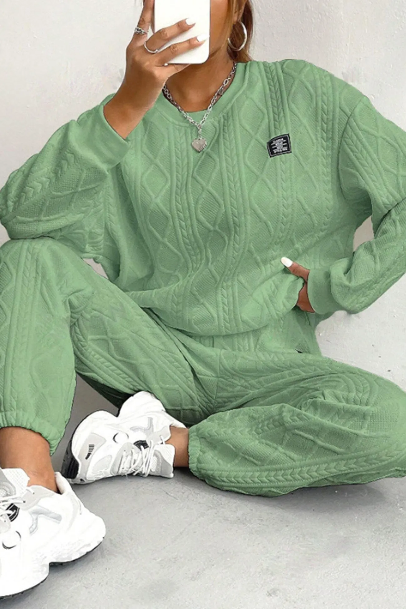 Maxct Cable Knit Crew Neck Sweatshirt Set