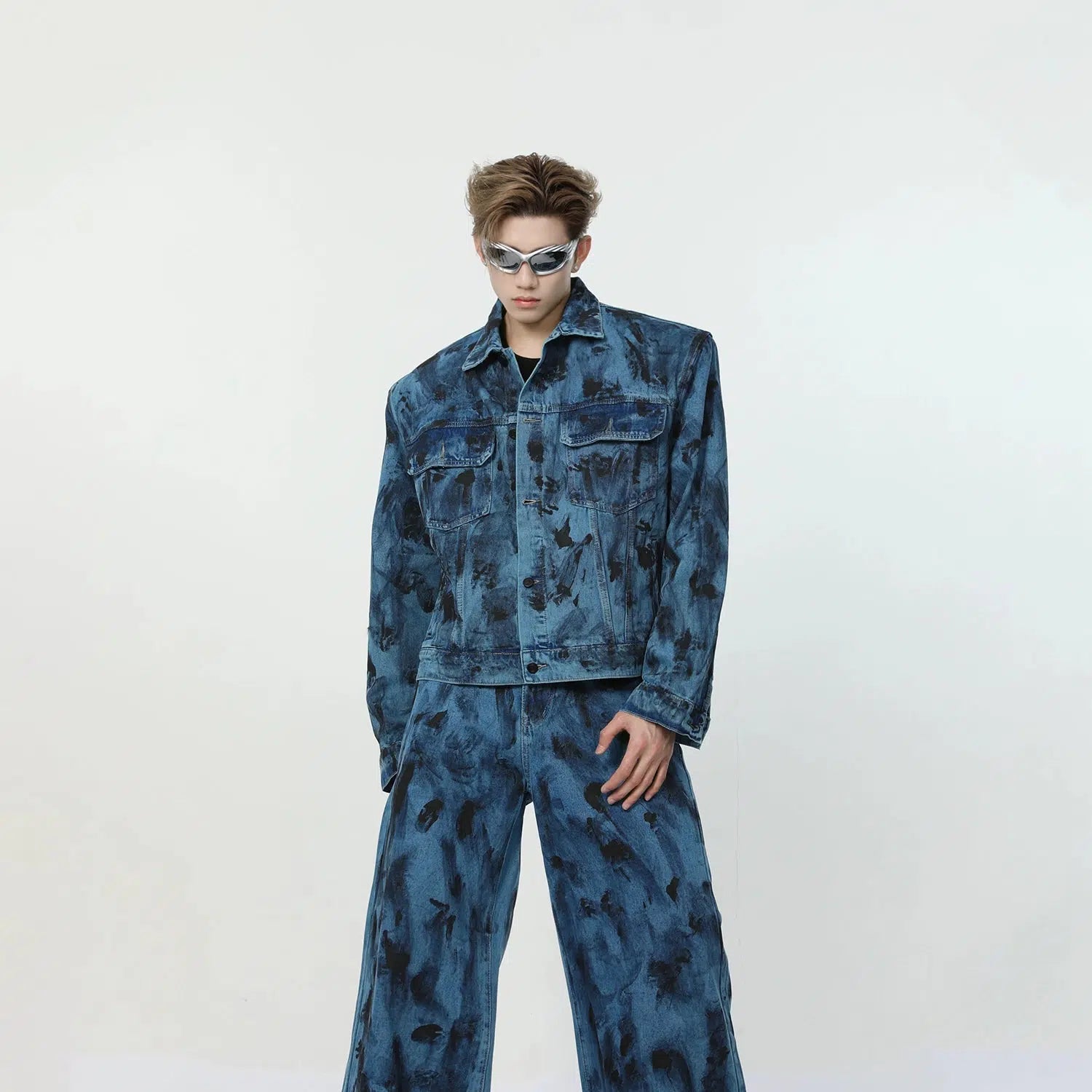 Maxct Spot Dark Blue Denim Jacket & Wide-leg Jeans