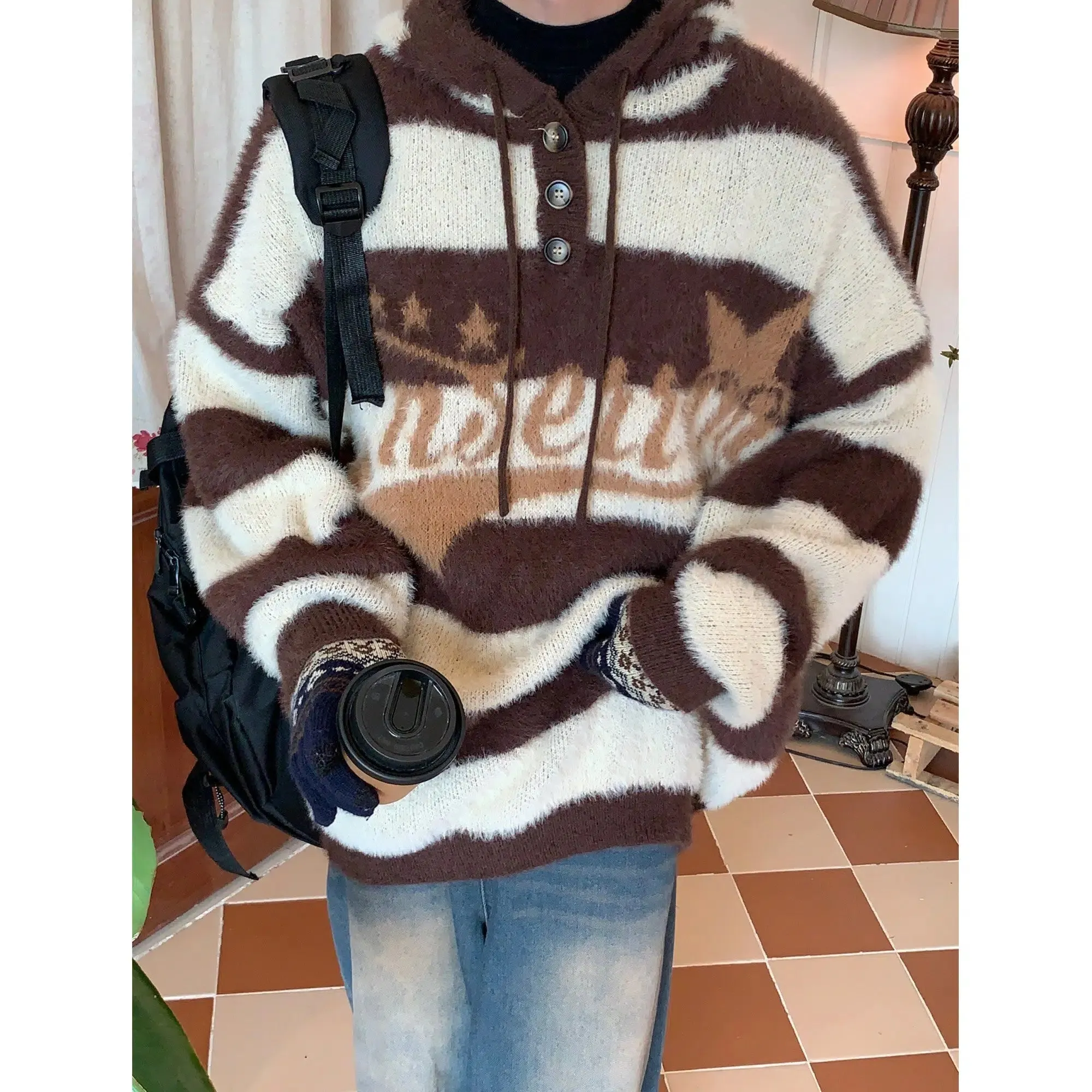 Maxct Faux Mink Striped Hooded Sweater