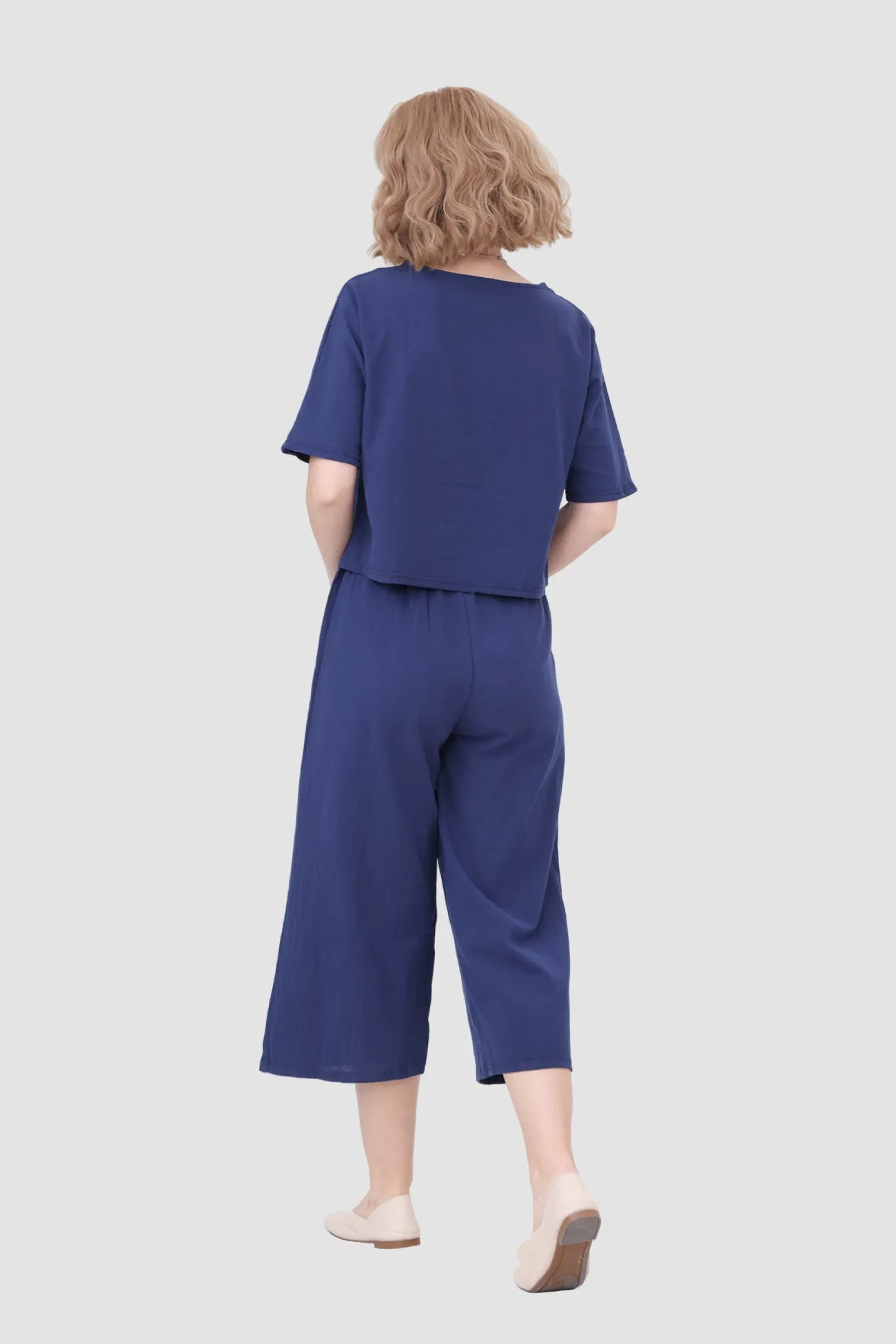 Maxct Solid Short Sleeve Top & Elastic Waist Pants
