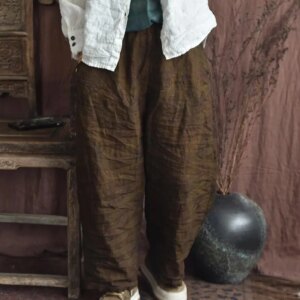 Loose Vintage Printed Casual Washed Wide-Leg Line Pants