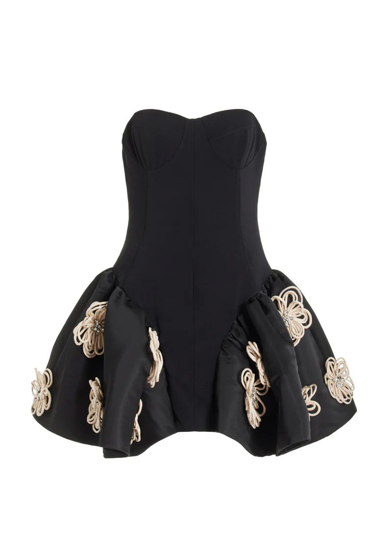 Maxct Explosions Women's Clothing French Hepburn Style Tube-top Tutu Skirt Black Flower Bandage Dress New Style
