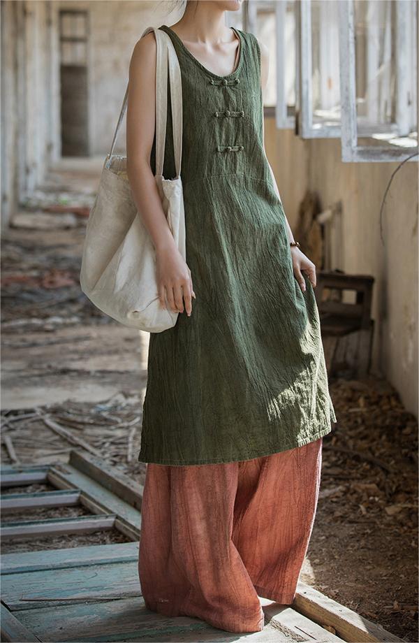 Summer Sleeveless Solid Color Linen Dress