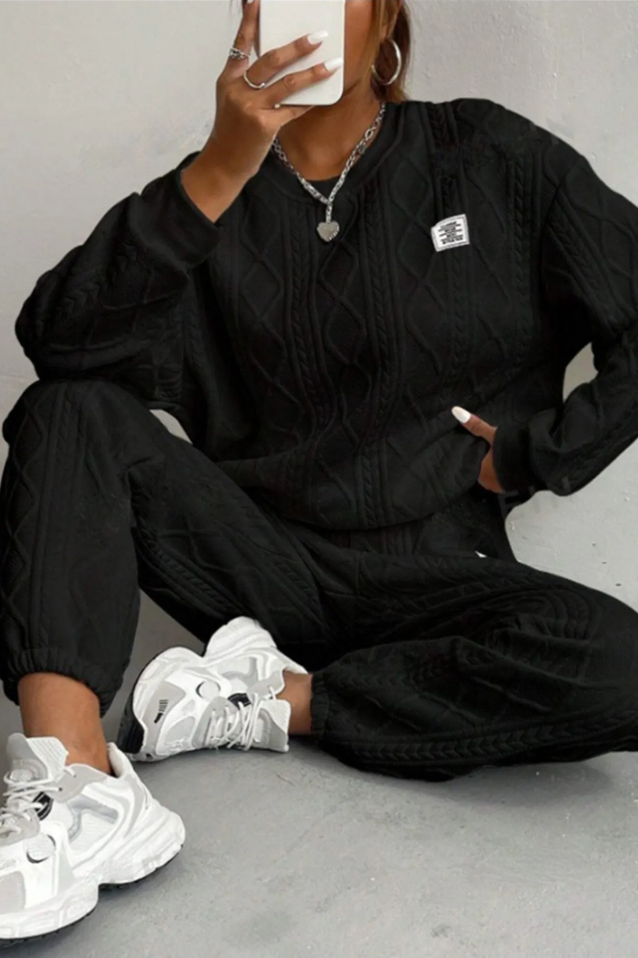 Maxct Cable Knit Crew Neck Sweatshirt Set