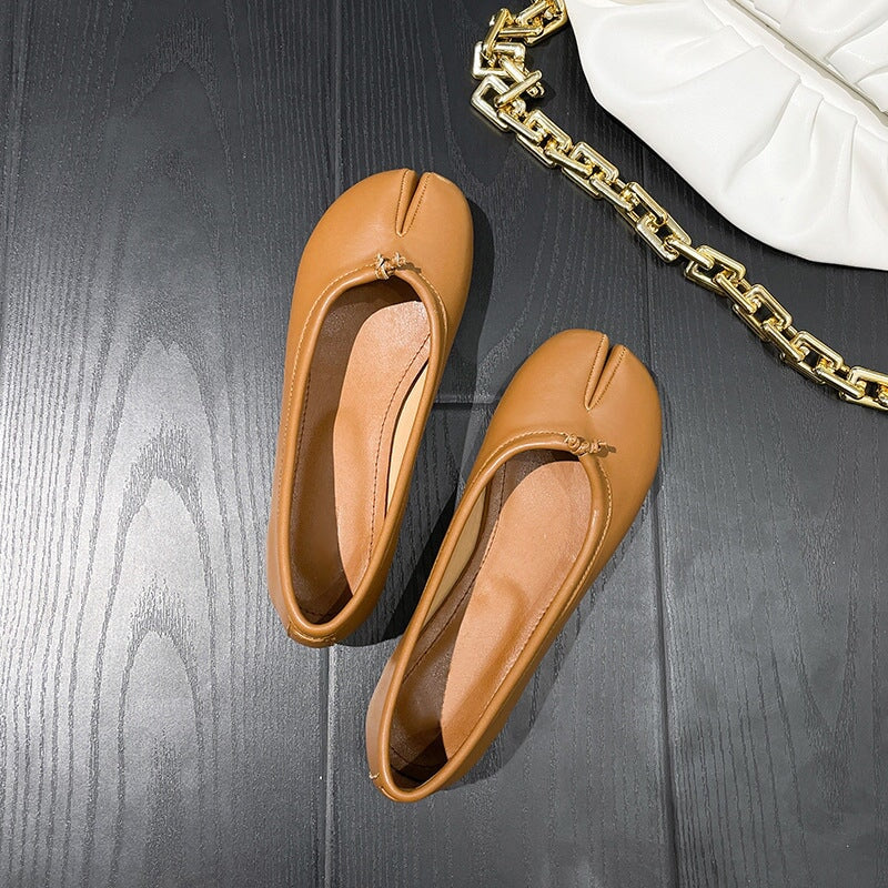 Women's Calf Casual Flats Split Toe Loafers Light Brown/Khaki/Silver/Beige/Black Maxct - Image 9