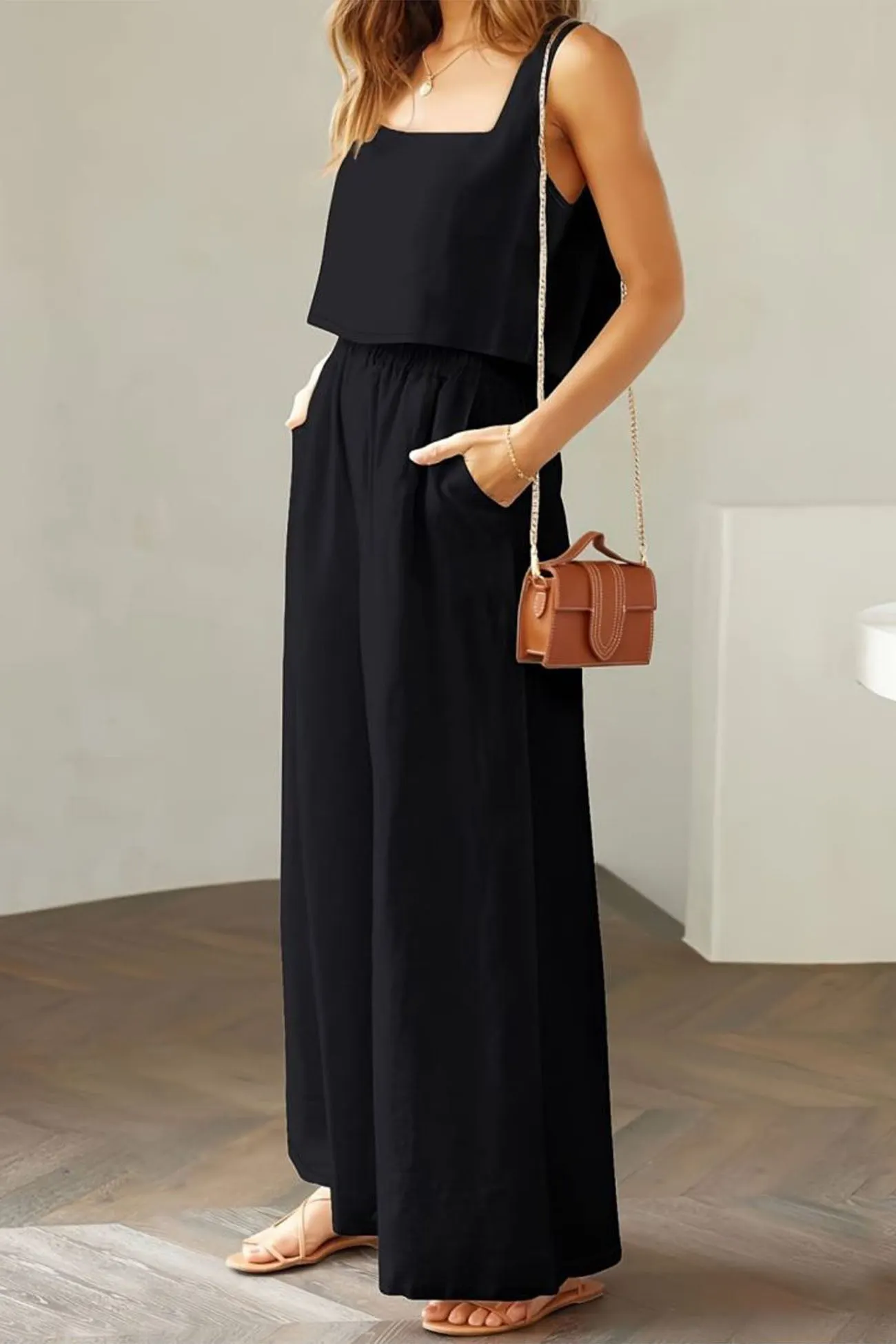 Maxct Square Neck Tank Top Long Pants Set