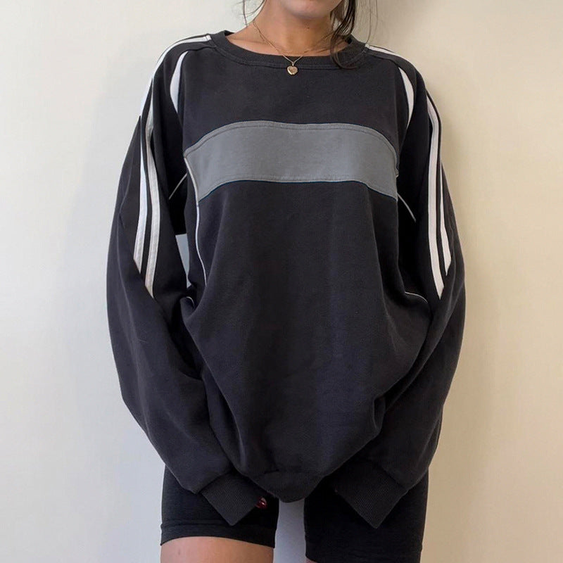Maxct Preppy Contrast Color Splice Sweatshirt