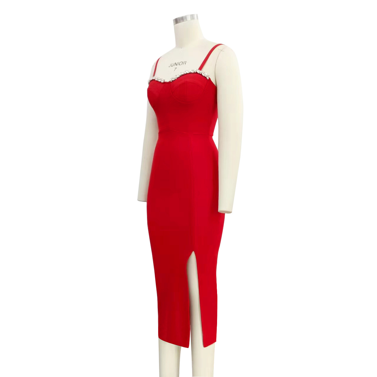 Women's Bandage Thai Strap Rhinestone Split Bandage Dress Sexy Banquet Dress