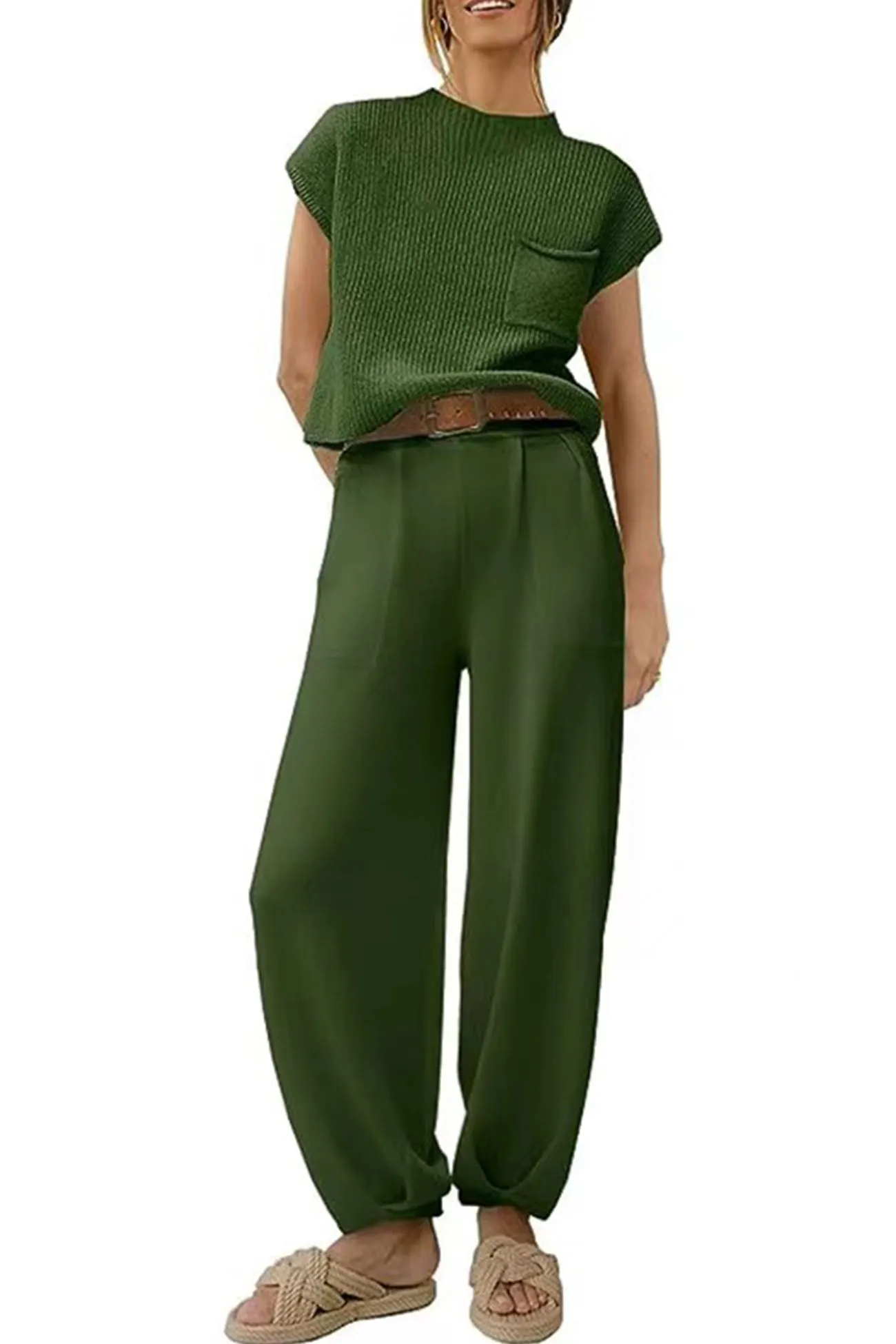 Maxct Ribbed Mock Neck T-shirt Pants Suits