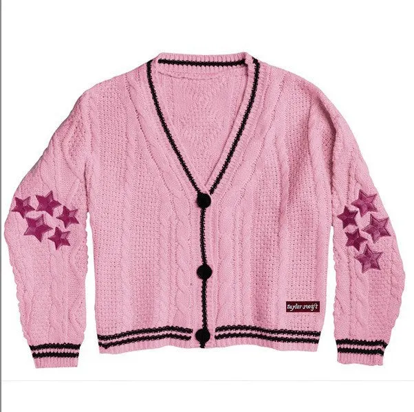 Maxct Oversize Star Embroidered Cable Knit Cardigan