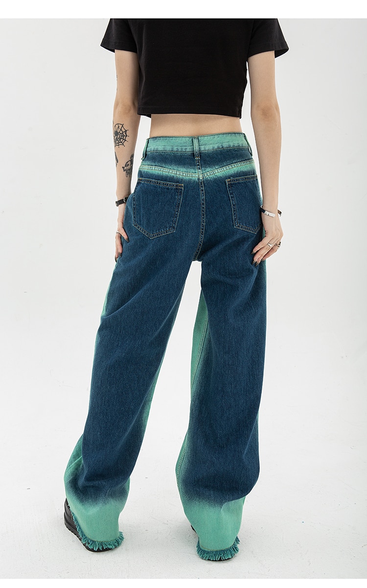 High Waisted Pants Baggy Women's Jeans: Gradient Color Wide Leg