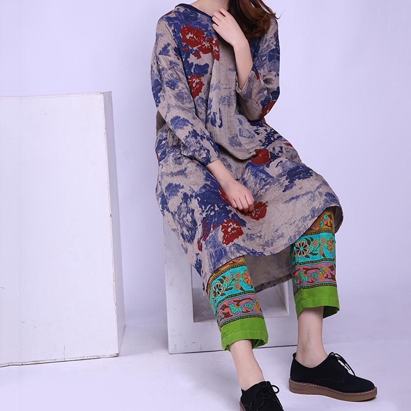 Maxct Vintage Printed Cotton Linen Dresses
