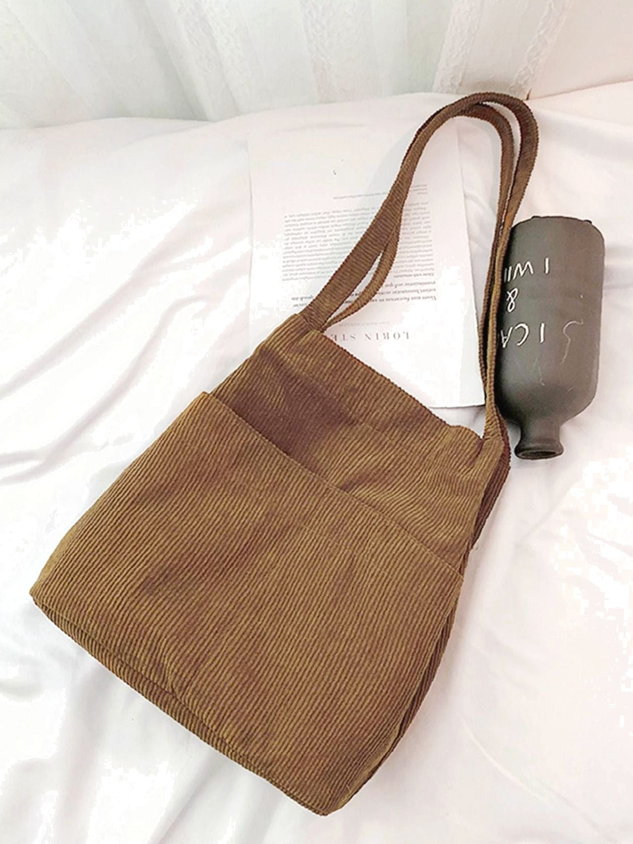 Maxct - Side Pocket Corduroy Tote Bag  - Women Tote Bags
