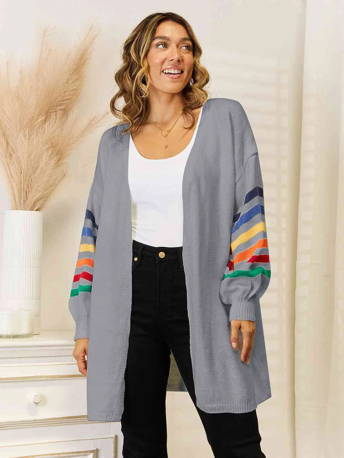 Maxct &Striped Open Front Dropped Shoulder Cardigan