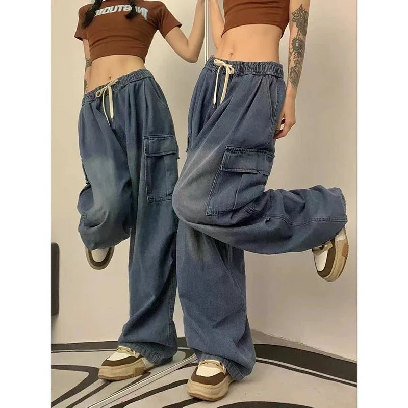 2000 Y2K Baggy Cargo Wide Leg Pants - Grunge Streetwear for Women Maxct