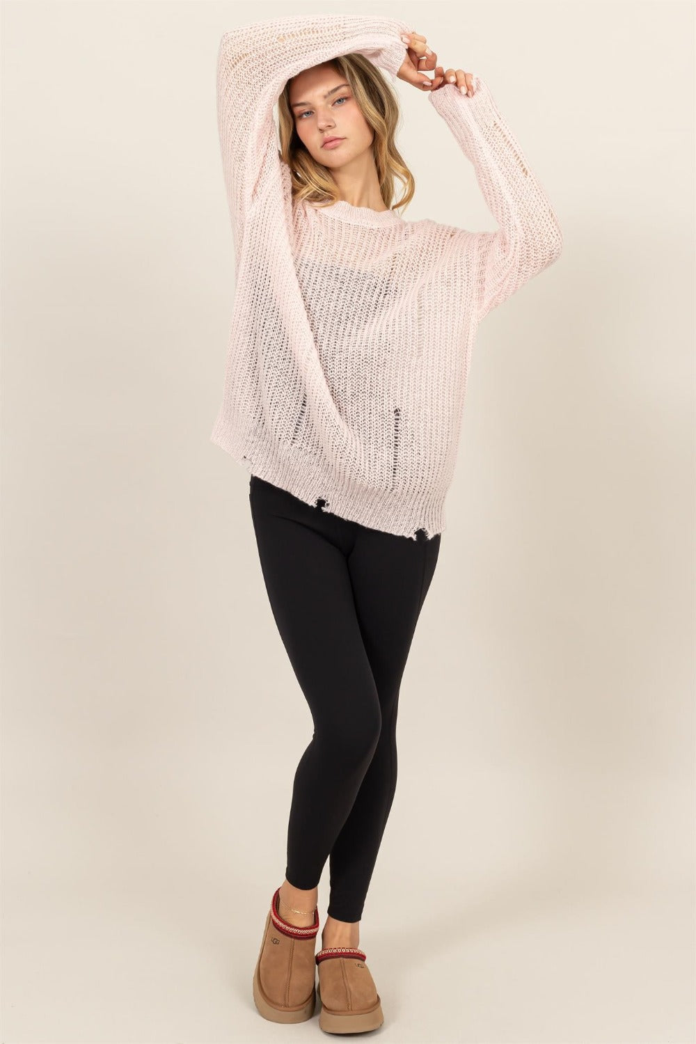 Maxct &HYFVE Distressed Long Sleeve Knit Top