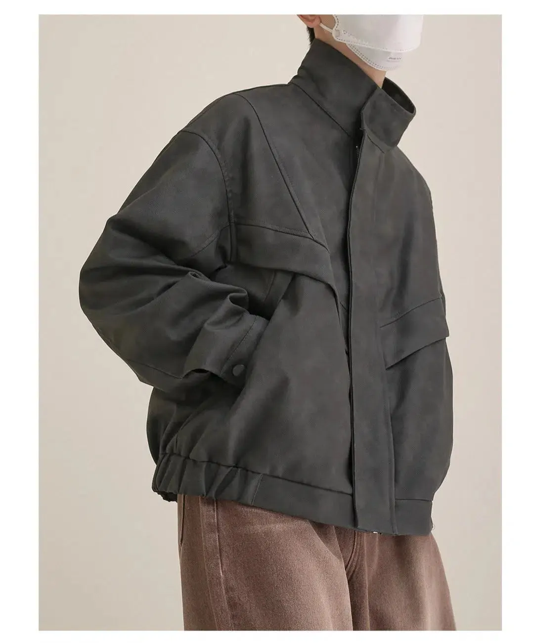 Maxct Distressed Stand Collar Leather Jacket