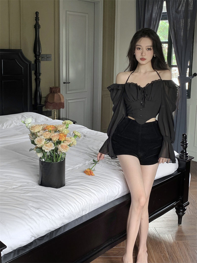 Shirts Blouses Spring Autumn Halter Off Shoulder Ruffles Patchwork Blusa Feminina Vintage Elegant Sexy Camisas De Mujer