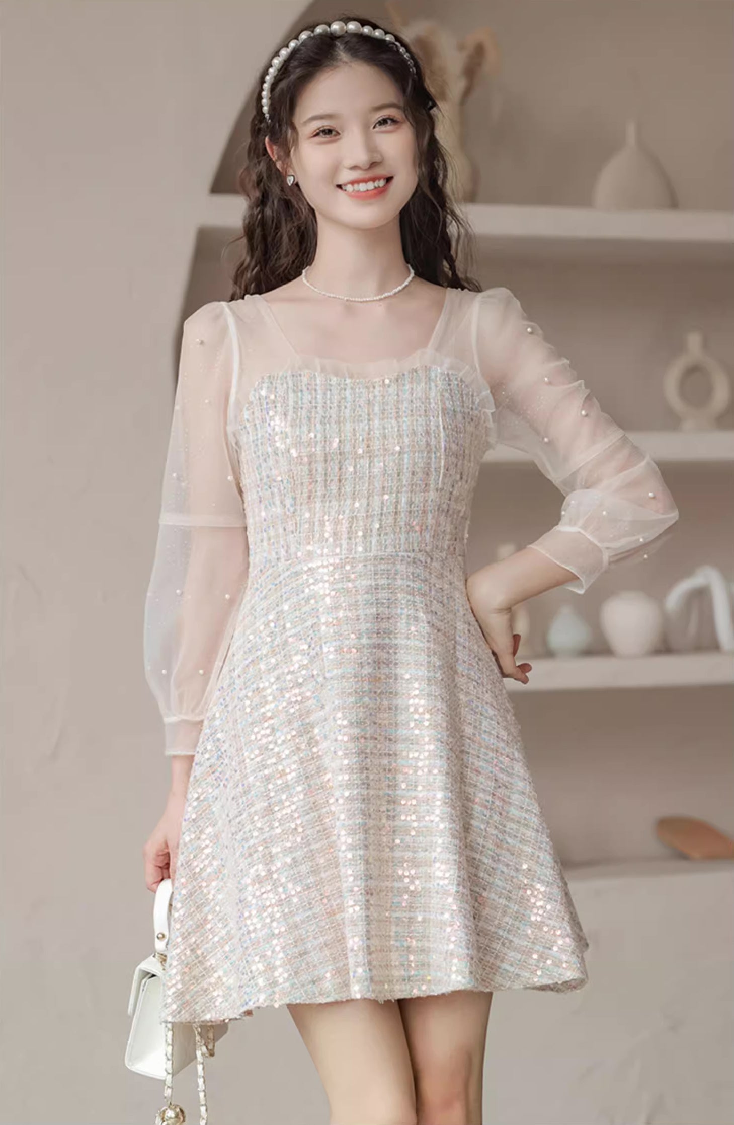 Daytime Sequin Tweed Mini Dress Maxct