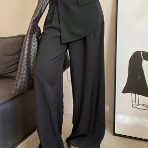 Maxct Solid Color Wide Leg Pants For Women With Loose Fit And Fake Two Piece Design