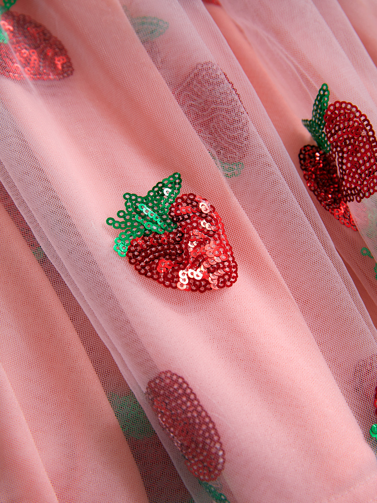 Sequined Strawberry Mesh Pleated Maxi Dress Maxct