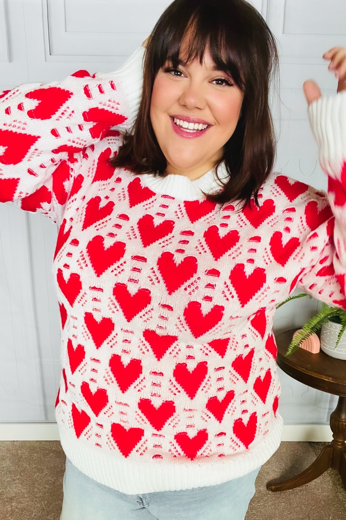 Maxct &True Hearts Ivory & Red Heart Oversized Sweater