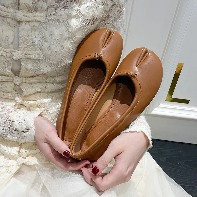 Women's Calf Casual Flats Split Toe Loafers Light Brown/Khaki/Silver/Beige/Black Maxct