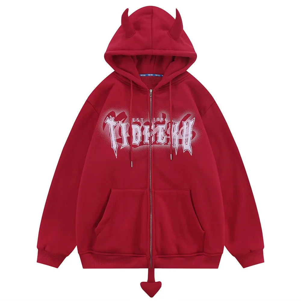 Demon Horns Tail Hoodies for Men Maxct