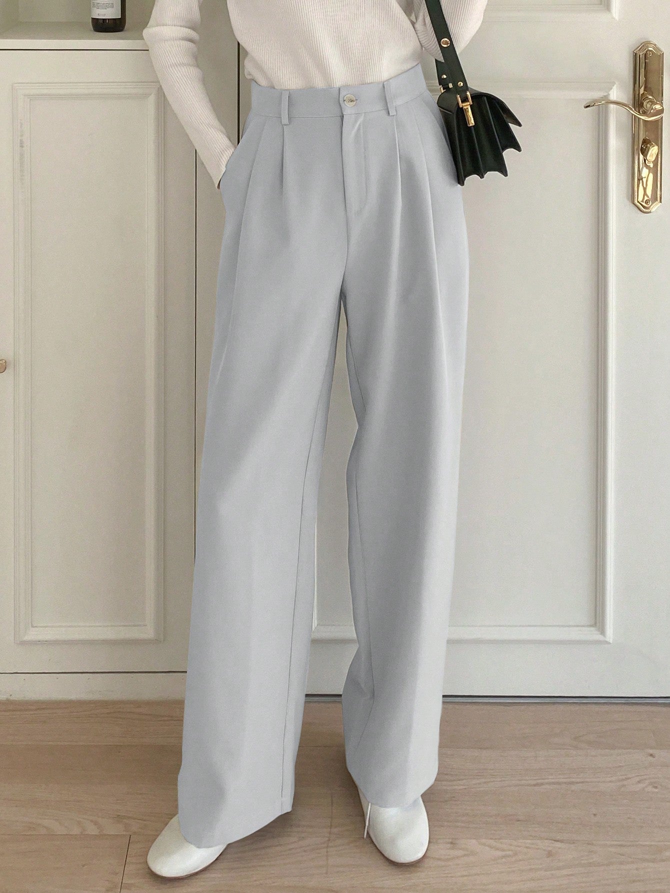Maxct Solid Color Casual Straight-Leg Pants With Pockets