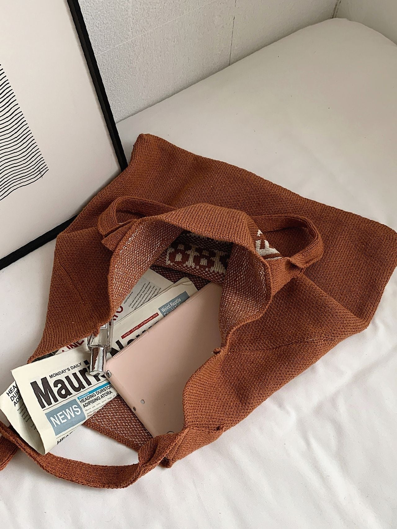 Maxct - Letter Graphic Crochet Shopper Bag  - Women Tote Bags