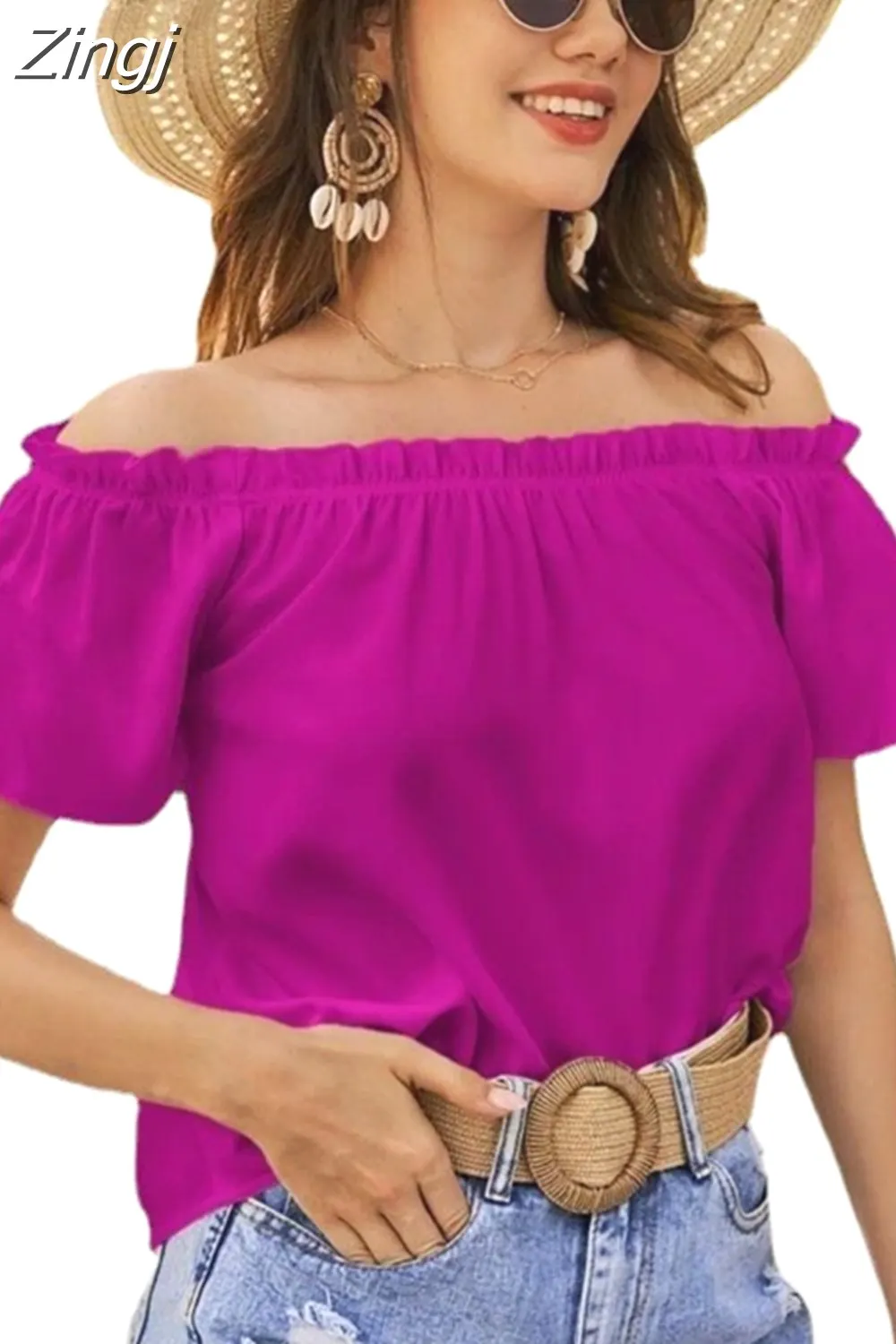 Women's Ruffled Off-Shoulder Short-Sleeve Blouse