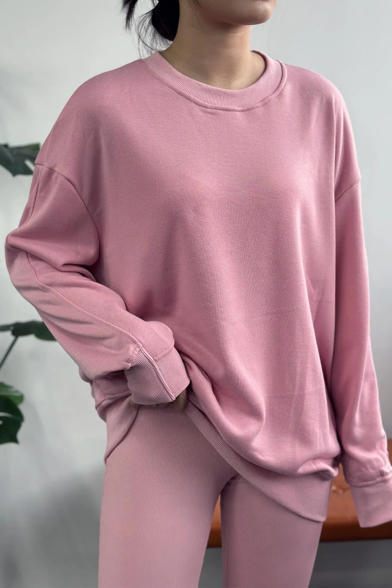 Maxct Solid Crew Neck Sweatshirt Legging Suits