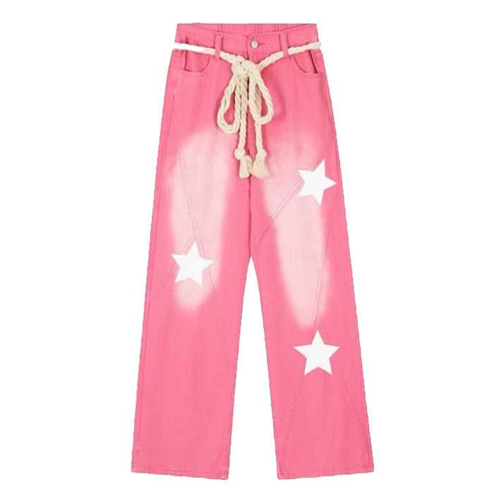 Star Print Y2K Pink Jeans Maxct